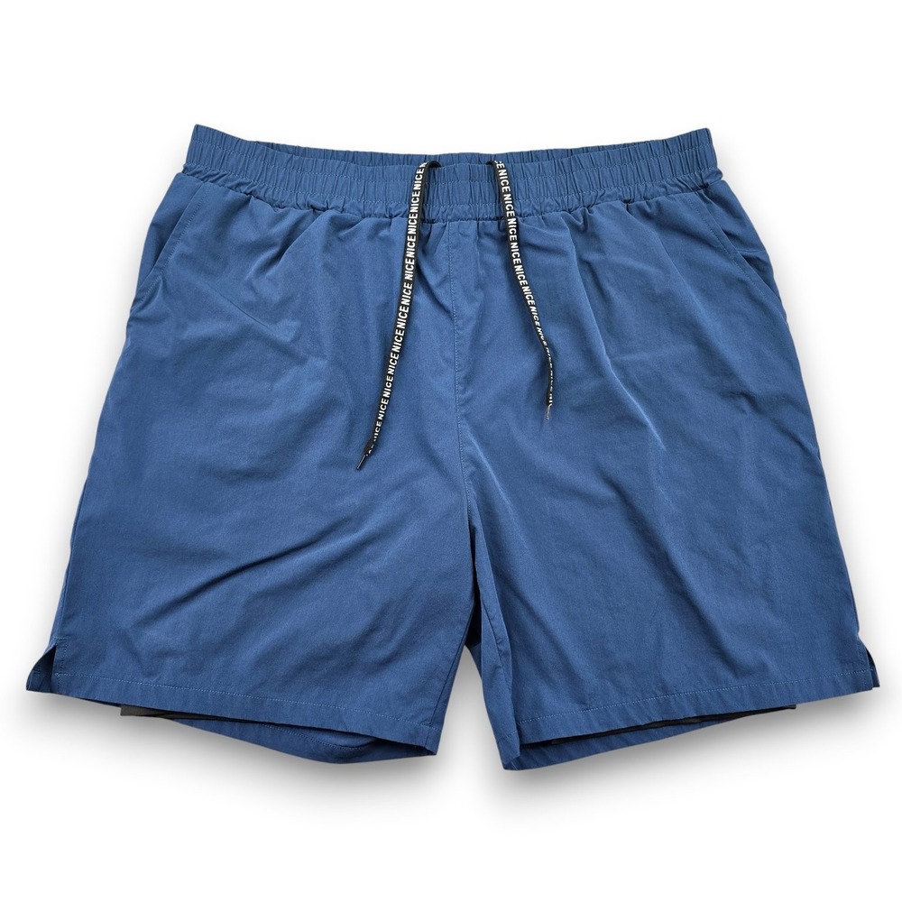 Unbranded 2-in-1 Activewear Shorts Mens XXL Blue Nylon Spandex Zipper Pockets
